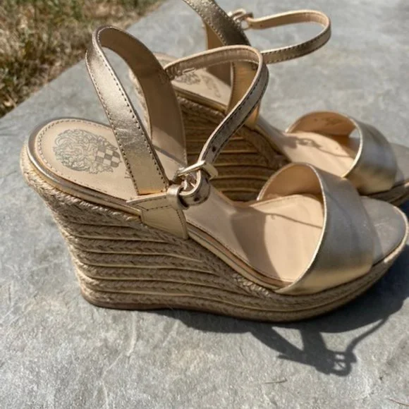 Nordstrom Vince Camuto Marybell Leather Wedge Sandals in Gold - Picture 9 of 11